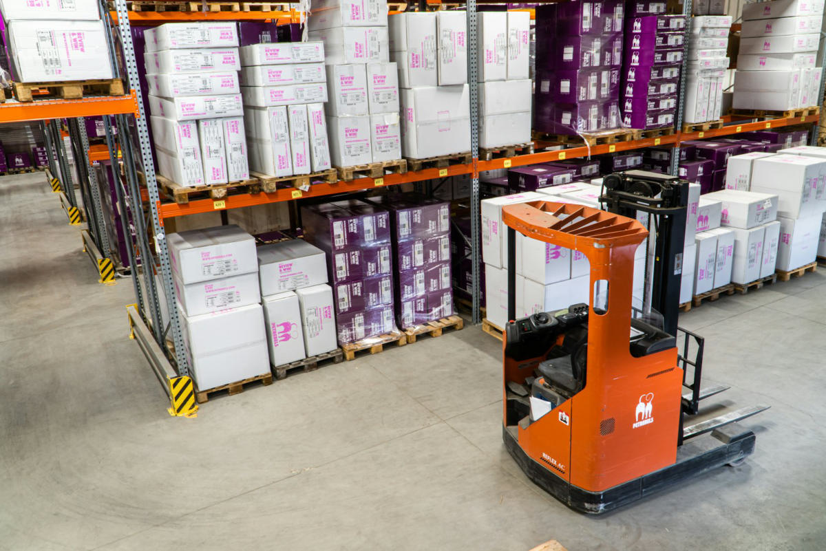 Interior of a modern high-bay industrial warehouse